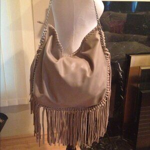 Steve Madden- Large Taupe Fringe Hobo Shoulder Bag